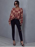 Drop Shoulder Plaid Oversize Blouse