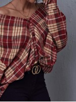 Drop Shoulder Plaid Oversize Blouse