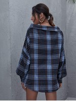 Batwing Sleeve Plaid Oversize Blouse