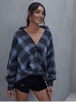 Batwing Sleeve Plaid Oversize Blouse