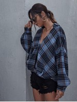 Batwing Sleeve Plaid Oversize Blouse