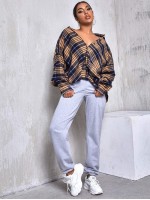 Batwing Sleeve Plaid Oversize Blouse