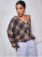 Batwing Sleeve Plaid Oversize Blouse