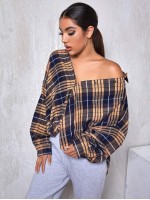 Batwing Sleeve Plaid Oversize Blouse