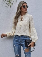 Tie Neck Frill Distressed Blouse