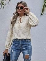 Tie Neck Frill Distressed Blouse