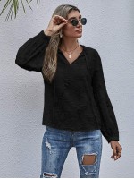 Tie Neck Frill Distressed Blouse