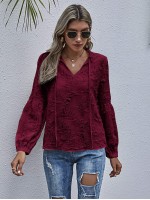 Tie Neck Frill Distressed Blouse