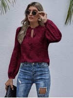 Tie Neck Frill Distressed Blouse