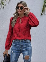 Tie Neck Frill Distressed Blouse