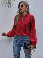 Tie Neck Frill Distressed Blouse