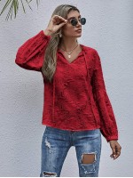 Tie Neck Frill Distressed Blouse