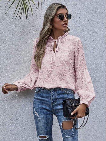 Tie Neck Frill Distressed Blouse