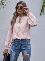 Tie Neck Frill Distressed Blouse