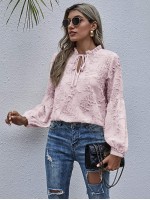 Tie Neck Frill Distressed Blouse