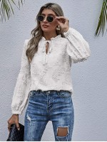 Tie Neck Frill Distressed Blouse