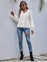 Tie Neck Frill Distressed Blouse