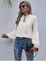 Tie Neck Frill Distressed Blouse