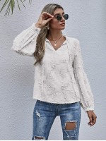 Tie Neck Frill Distressed Blouse