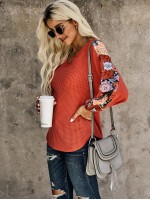 V-neck Patchwork Panel Waffle Knit Tee