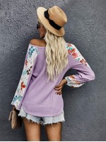 V-Neck Floral Panel Waffle Knit Tee