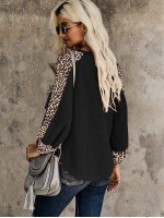 V-neck Leopard Panel Waffle Knit Tee