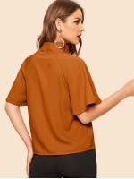 Flutter Sleeve Tie Front Stand Neck Blouse