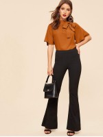 Flutter Sleeve Tie Front Stand Neck Blouse