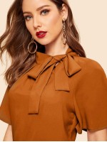 Flutter Sleeve Tie Front Stand Neck Blouse