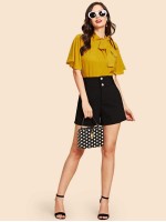 Flutter Sleeve Tie Neck Blouse