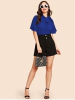 Flutter Sleeve Tie Neck Blouse