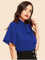 Flutter Sleeve Tie Neck Blouse