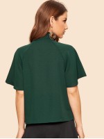 Tie Neck Raglan Sleeve Solid Top