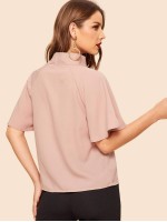 Tie Neck Raglan Sleeve Solid Top