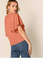 V-cut Butterfly Sleeve Blouse