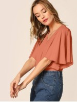 V-cut Butterfly Sleeve Blouse