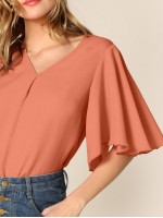 V-cut Butterfly Sleeve Blouse