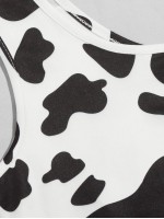 One Shoulder Cow Print Crop Top