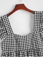 Buffalo Plaid Ruffle Trim Peplum Top