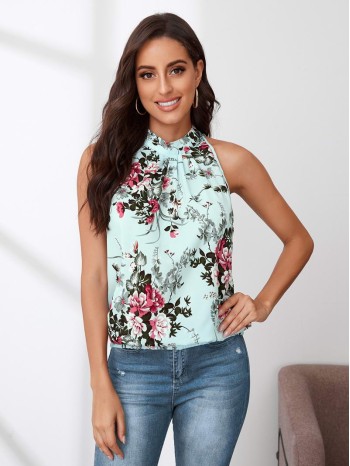 Fold Pleated Floral Print Top