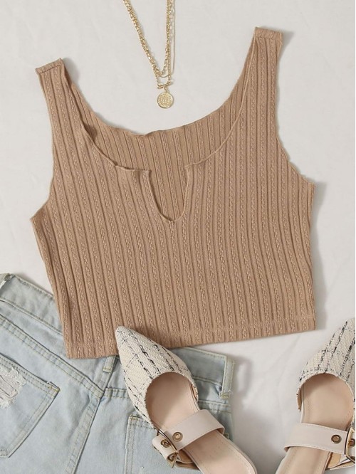 Notched Neck Rib-knit Tank Top