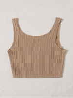 Notched Neck Rib-knit Tank Top