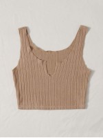 Notched Neck Rib-knit Tank Top