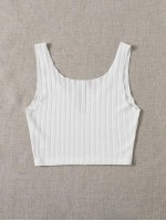 Notched Neck Rib-knit Tank Top