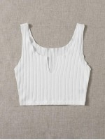 Notched Neck Rib-knit Tank Top