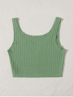 Notched Neck Rib-knit Tank Top