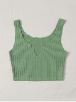 Notched Neck Rib-knit Tank Top