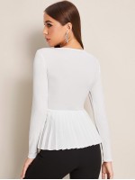 Buckle Belted Front Pleated Hem Top