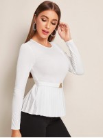 Buckle Belted Front Pleated Hem Top