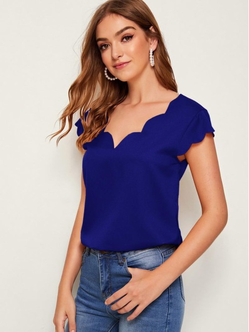 Double V Neck Scallop Edge Top